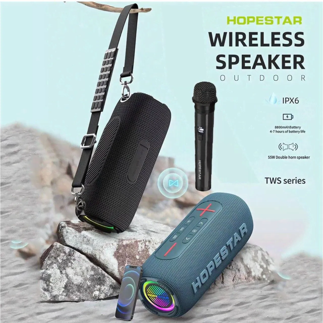 МОЩНАЯ ! Портативная беспроводная колонка Hopestar P32 Max 55W 8800 mAh + Микрофон-3