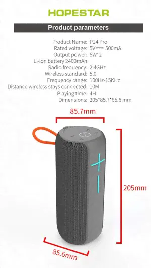 Портативная беспроводная колонка Hopestar P14 Pro портативная колонка 2400 mAh (Bluetooth, TWS, MP3, AUX, Mic)-2