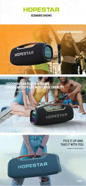 МОЩНАЯ ! Портативная беспроводная колонка Hopestar A60 100W, 15000 mAh с микрофоном-4
