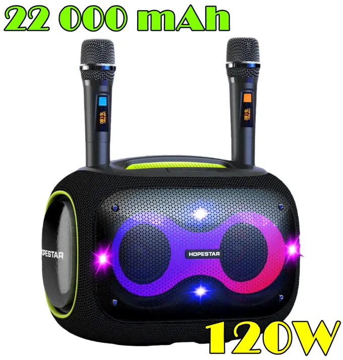 МОЩНАЯ ! Портативная беспроводная колонка Hopestar Party Box 120W с двумя микрофонами 22000mAh-4