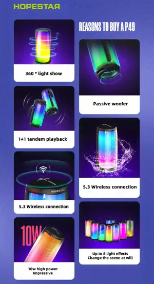 Портативная беспроводная колонка Hopestar P49 PULSE портативная колонка (Bluetooth, TWS, MP3, AUX, Mic)-3